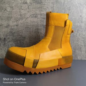 Big Size Men Ankle Boots Thick Bottom Male Chelsea Boots Yellow Color Platform Shoes D50