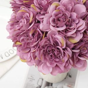 5st Gray Silk Rose Artificial Flowers Peony Bridal Bouquet For Vase Wedding Home Diy Decor Billiga falska blommor hortensia hantverk