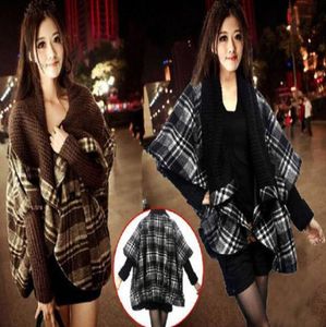New arrival womens cloak plaid wool coat plus size wool blends poncho overcoat loose cape outerwear4404625