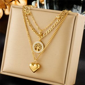 gold plated Fashionable titanium steel high end multi layered chain with butterfly pearl engraved circular plaques necklace