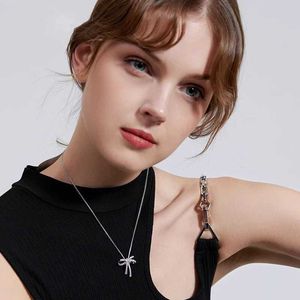Pendant Necklaces Fashionable Bow Necklace Female Pure Silver Luxury Small and Popular High Sense Birthday Gift for Girlfriend Collar Chain Q240525