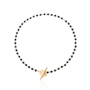 Fashion and Jewelry Elegance Black Crystal Glass Bead Chain Minimalist OT Buckle Short Flower Necklace