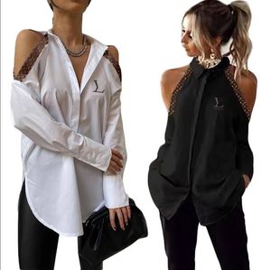 Kvinnor Öppna axeltröjor Designer Blus Fashion Sexig broderi Långärmade skjortor Knappar Cardigan Coat Solid Color Simple Jacket