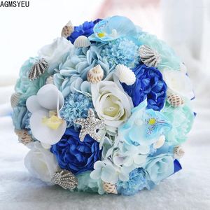 Декоративные цветы Agm yeu Shell Starfish Свадебный букет Hydrangea Blue Artificial Holiday Decoration