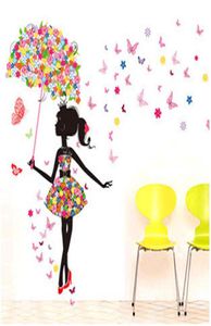 Moda Modern Girl Butterfly Wall Sticker Creative Floral Stickers Decorativos Mural Criança Salas de Fildores Diy Diy Decalques qt0858922379