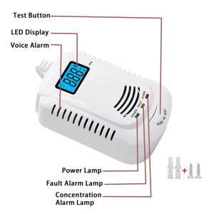 2 in 1 Propan Butane Co Sensor AC90V-240V EU-Stecker DC9V Batterieantrieb brennbarer Gasdetektor Feueralarm LED Blitz 85 dB Sound