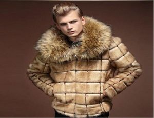 Kaleb Mens Luxus Kunstfell Winter großer Pelzkragen schlanker Fit Kurzdicke Mantel Freizeitjacke Hüftlänge Parka Outwear Overtock 4188678