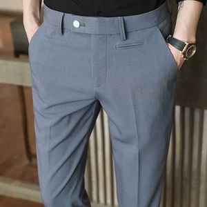 Herrbyxor 2023 Black Suit Pants Men Fashion Society Herrklänning Pants Korean Loose Straight Casual Pants Men Office Formella byxor S-3XL Q240525