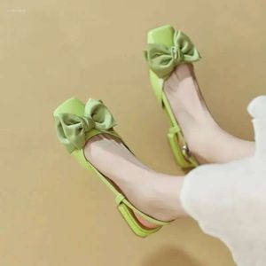 Baotou Bow Sandals Women Shoes Sweet Square Toe Low Heels Fashion Elegant Summer Flat Comforty Solid Color Ch 78C