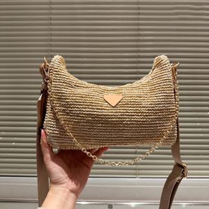 Design damska słomka torba na pachę torba na ramię solidny kolor crossbody designer crossbody stick mała torba na torbę letnią podróżną torbę na plażę