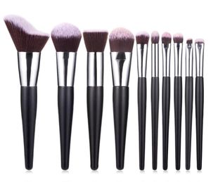 10st Makeup Brushes Set Black Wood Hande Make Up Brush Eyeshadow Lip Eyebrow Powder Foundation Blusher Face Brush Makeup Brush K6706199