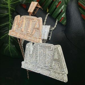 Ny Iced Out Bling Letters Atm Addicted in Money Pendant Halsband Silver Color Rectangle CZ Zircon Charm Men's Hip Hop Jewelry IBTTA