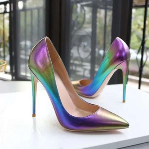 Sandals Pointed s Shallow Toe Leather Iridescent Pumps Purple Blue Gradient Color Matte Stiletto High Heels Women Shoes Size 487 Sandal Iridecent Pump 3ef Heel Shoe