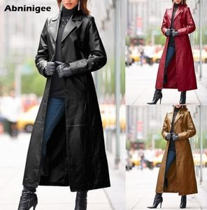 Coat Woman Long Leather Jacket Plus Size Autumn Casual Loose Button Solid Trench Coats Steampunk Gothic Lapel Biker Jacket 204087361
