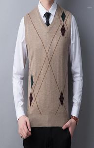 Man Cashmere Sweater Spring Spring Casual Argyle Patterns Sweatters Vest Male Maleless Knit Tops Pullovers16240555