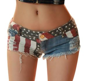 Moda Summer Women039s Sexy Ripped Hole American Flag Denim Club calça shorts Baixa cintura Nightout Clubwear Jeans5122747