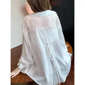 Women's Blouses Simplicity Fashion Summer Solid Polo-Neck Bandage Single Breasted Korean Long Sleeve Loose Sunscreen Clothing Tops