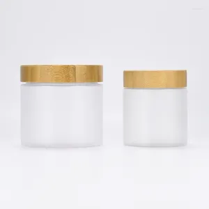 Storage Bottles Wholesale 5oz 8oz 16oz Natural Frosted Amber Clear Pet Plastic Body Butter Cosmetic Cream Jar With Bamboo Lid 50g 150g 250g