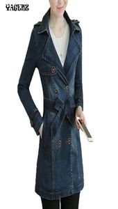 Women039S Trench Coats 2021 Fashion Autumn Women Slim Denim Jackets Plus Size 3XL Lång vändkrage Jacka Solid Jean Sleev8568330