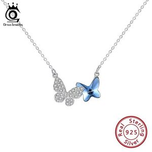 Pendant Necklaces ORSA JEWELS Butterfly Crystal Pendant Necklace Women Pure 925 Sterling Silver Cute Necklaces Trendy Wedding Jewelry Gifts SWN03 Q240525
