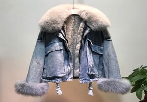 Женские мех зимняя куртка джинсовая лавка для волос плюс размер густые теплые джинсы Parka.