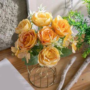 Kwiaty dekoracyjne sztuczna gałąź kwiatowa pionia z zielonymi liśćmi rdzeniaste realistyczne wielokrotne użycie sztucznego kwiatowego rośliny domowe dekoracja ślubna