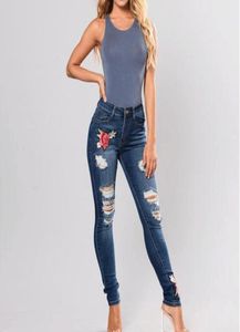 Weibliche gestickte zerrissene Jeans Skinny Hosen Lange Jeanshose für Frauen großer Bodenkleidung 3xl2073145