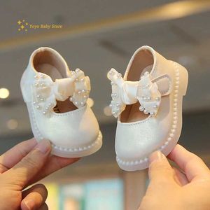 First Walkers Baby Girls Big Bow Shoes Low Heel Flower Wedding Party Dress Shoes Princess Shoes For Kids Toddler Leather Shoes Q240525