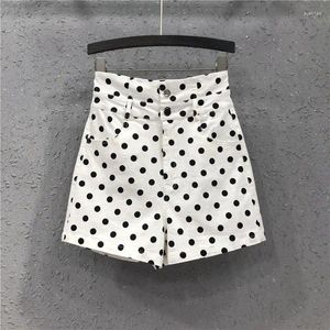 Kvinnors jeans sommar avslappnad söt elastisk hög midja all-match tryckt polka dot shorts lösa bredben korta byxor q879