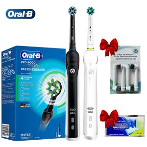 Oral B Pro4000 Electric Tooth Brush 3D Smart Dental Brush Oral Care Ultrasonic uppladdningsbar tandblekning Borste med gratis presenter