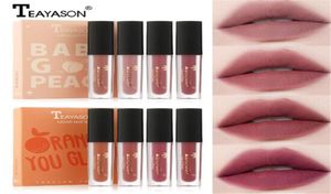 Teayason Makeup 4pcsset Matte Liquid Lipstick Lip Gloss Nude Lipgloss Lips Tint Långvarig fuktighetskräm orange persika Mini Lipkit3439836