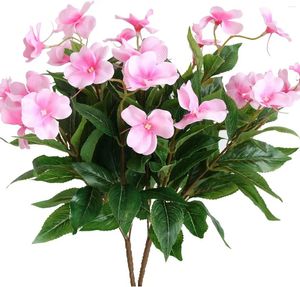 Decorative Flowers Xilyya 2PCS Artificial Impatiens Bushes Silk Flower Greenery Indoor Garden Light Office Wedding Decor (Pink)