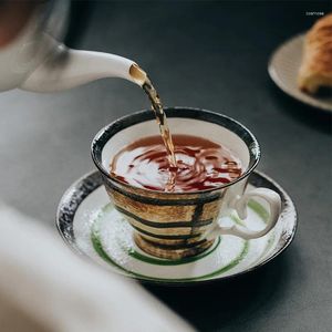 Tassen Untertassen handgefertigt japanische Retro -Keramik -Teetasse und Untertassen -Set Stoare Kaffeetasse Latte Frühstück Cafe Canecas Getränkeware