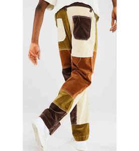 Vintage 2021 Mężczyzn Pierwsze nogi dżinsowe Patch Patchwork Mężczyźni zszywanie prostej nogi spodnie retro luźne spodnie dla mężczyzn H12234656702