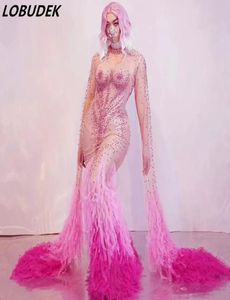 Akşam Partisi Şeffaf Elbiseler Şarkıcı Modelleri Sahne Patkol Pembe Rhines Tassel Denizkızı Elbise Doğum Günü Pilo Yüz boyu Dress7077794