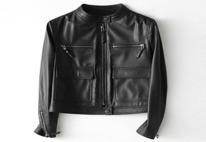 Women039S Leather Faux Real Sheepskin Motorcykelrockar Jackor Damer äkta Stand Collar Pickla Fick Kort överrockar 20213957758