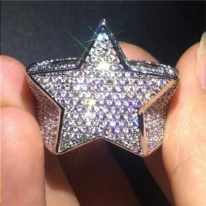 Luksusowa wielka gwiazda męska pierścionek hiphopowy Białe złoto wypełnione 500pcs 5a Cz Party Anniversary Pierścienie dla mężczyzn Rock Finger Jewelry Pttda