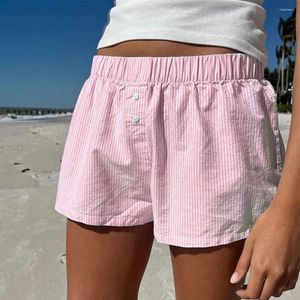 Women's Shorts Womens Holiday Style Beach Striped Loose Pants Sports Home Casual Minimalist Pocket Button Korean Ladies