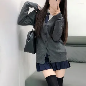 Kvinnors stickor hu lina för skolor original jk enhetlig kostym yttre tröja japansk college stil stickad grå kofta jacka jacka