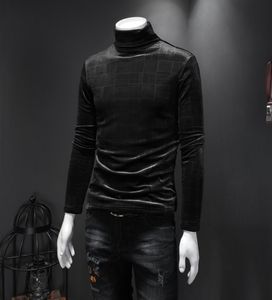 2022 winter new Korean version men039s tops velvet longsleeved Tshirts plaid print doublelayer thickened turtleneck casual b1020495