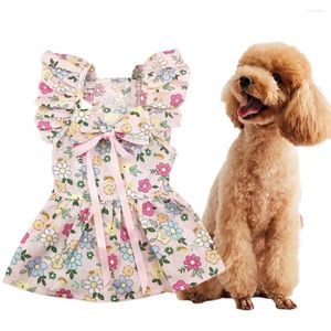 Vestido de princesa floral de roupas de cachorro com gravata borbole