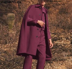 Men039s Trench Coats INCERUN 2021 Fashion Men Cloak Lapel Solid Color Single Breasted Streetwear Irregular Ponchos Loose Casual4582897