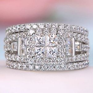 Princess Lab Diamond Finger Ring sätter vitt guldfyllt parti bröllopband ringar för kvinnor män engagemang smycken par gåva kvifs