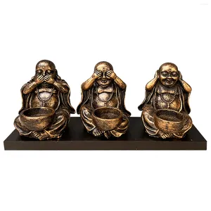 Posiadacze świec Buddha Statua No Hear See See Speak Home Decor Figurines Meditating Holder Mały kadzideł