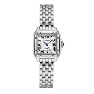 Armbanduhren hochwertige Frauen Uhren Edelstahl Quarz Uhr Fashion Casual Square Römische Skala Armbanduhren Uhren Relogio Feminino