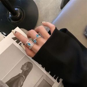 Übertriebener Fingerring Aquamarine CZ 925 Sterling Silber Party Ehering -Ringe für Frauen Charme Versprechen Geburtstag Schmuck Geschenk Rkhkj