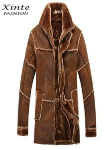 Wholeeuropean Style Male Fashion Thick Warm Outwear Winter Mens Faux pälsrock skarvad Suede Leather Jackor Parkas Fast Shippi3689970