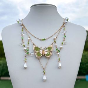 Perlen Nischenschmuckdesign süß und kühle y k Schmetterling Choker Qianxi Style Dopamin Halskette