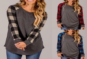 Tops tees Women Plaid Raglan Long Sleeve Color Block Base Top Tees Ladies Pullover Round Neck Checks T Shirts 5 color S5XL2352454