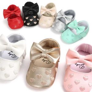 First Walkers Baby Boy Girl Shoes Newborn Baby Shoes Classic Bowknot Rubber Sole Anti-Slip Pu Girl Dress Shoes Toddler Crib Shoes First Walker Q240525